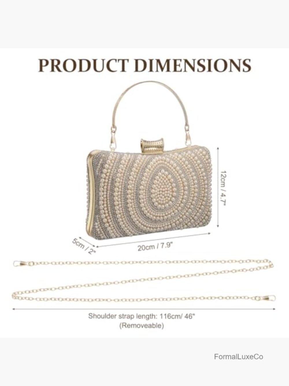 Pearl Sequined Evening Clutch with Rhinestone Accent Detachable Shoulder Strap - Picture 3 of 7